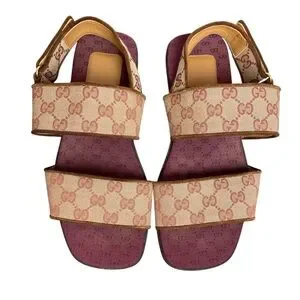 Gucci | Shoes | Gucci Monogram Flats Strappy Canvas Sandals 